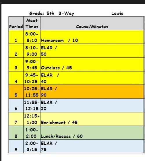 Lewis-5th Grade Daily Schedule